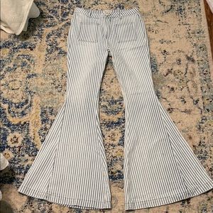 Blue and white striped flare pants